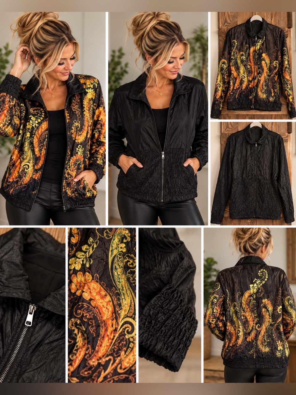 Dalcazza Reversible Black Paisley Crinkle Jacket Women’s Medium